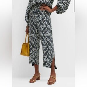 Figue Goa Zigzag 100% Silk Pants Pom Poms Navy Neiman Marcus retail $398 NWT